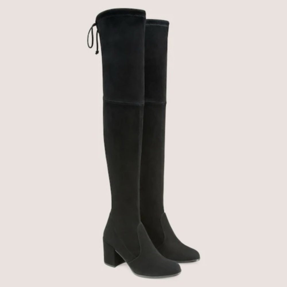 Stuart Weitzman Tieland Over-the-Knee Suede Boots Black Block Heel Size 37 - Picture 2 of 13
